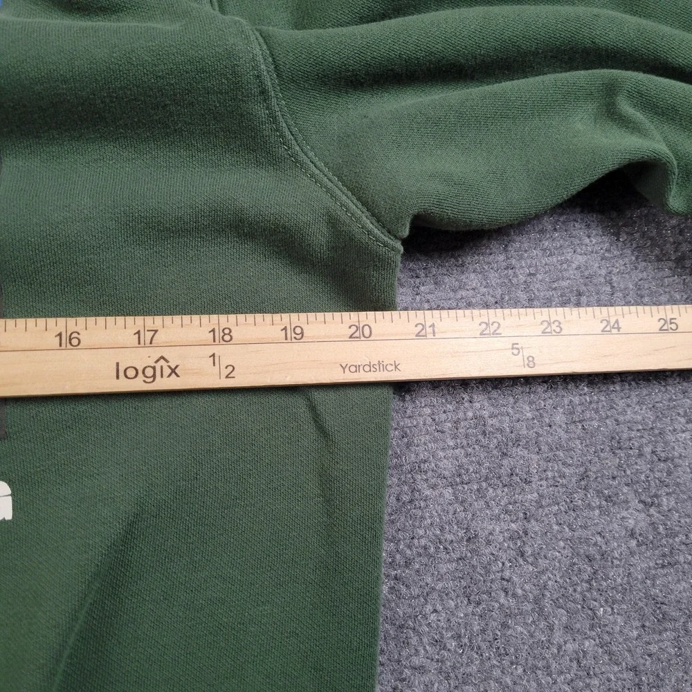 The North Face Hoodie Mens Small Green‎ Pullover Fleece Sweatshirt Graphic Back